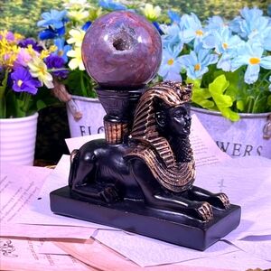 Black And Gold egyptian Sphinx Crystal‎ Sphere stand Decor